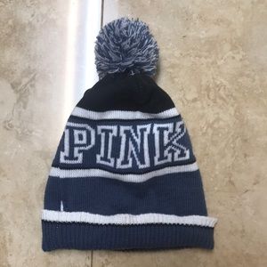 Victoria secret pink nation Pom beanie hat blue
